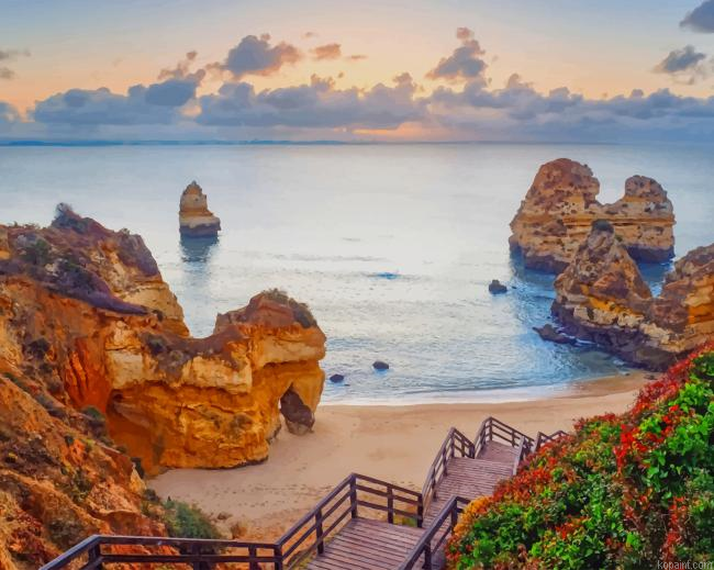 Praia Do Camilo Portugal New Painting By Numberss.png