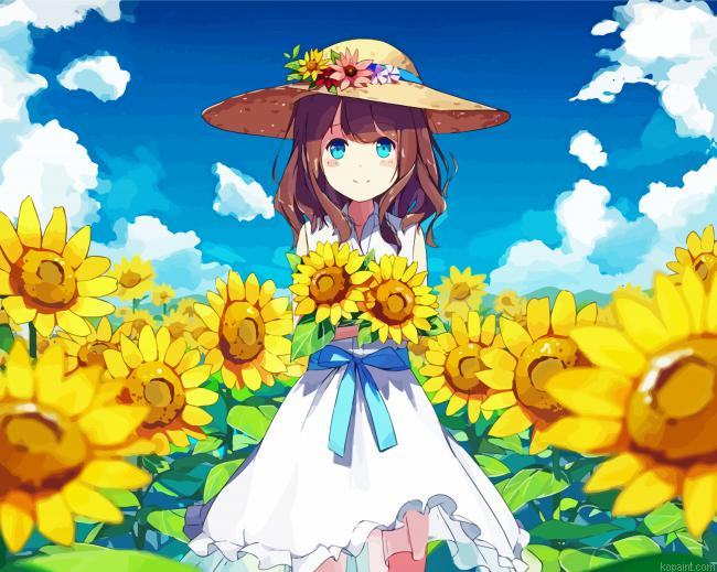 Pretty Woman In Sunflowers Fields Painting By Numberss.png