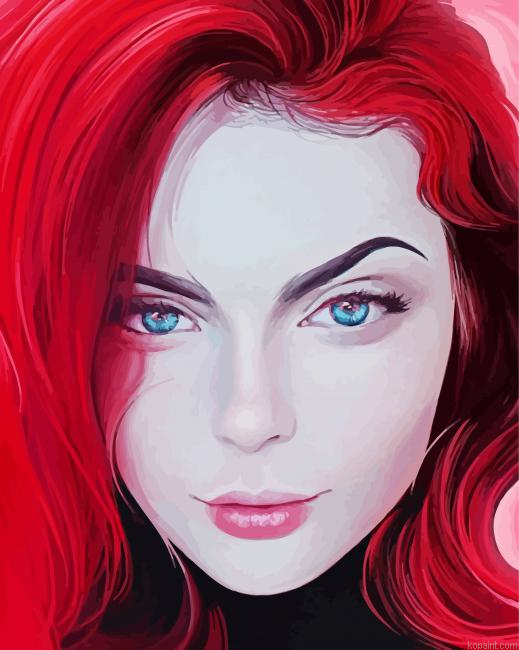Pretty Woman With Red Hair And Blue Eyes Painting By Numberss.png