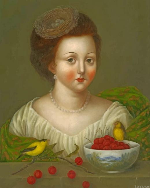 Primitive Lady And Birds Painting By Numberss.png