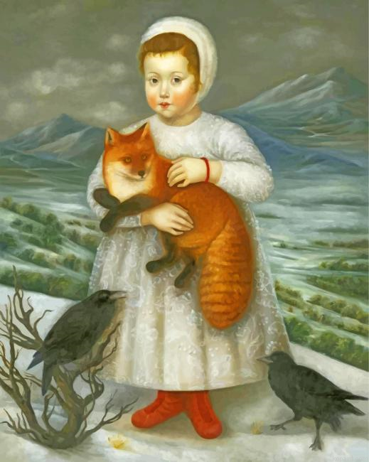 Primitive Woman And Fox Painting By Numberss.png