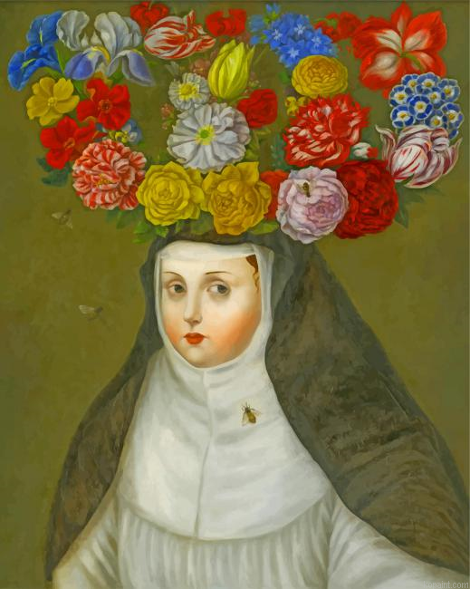 Primitive Woman Wearing Flowers Crown Painting By Numberss.png