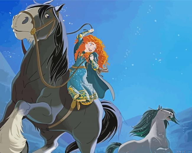 Princess Merida On Horse Painting By Numberss.png