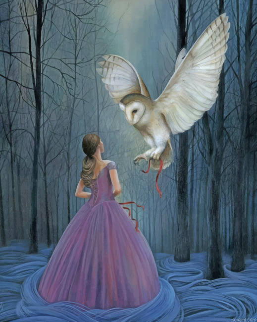Princesses With Owl Painting By Numberss.png