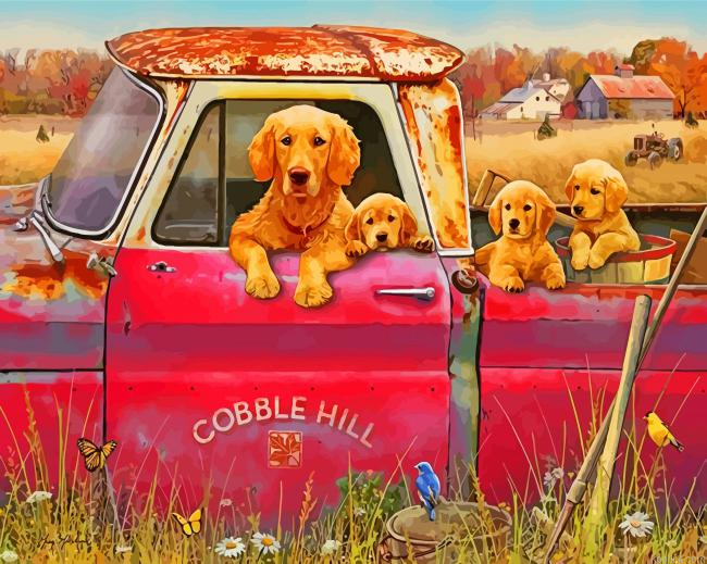 Puppies On A Truck Painting By Numberss.png
