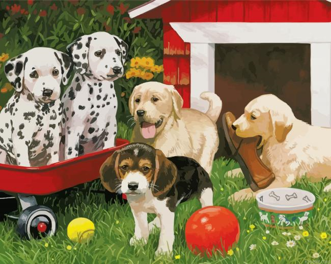 Puppies Party Painting By Numberss.png