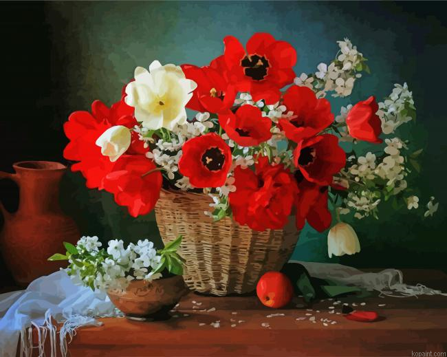 Puppy And White Flowers Painting By Numberss.png