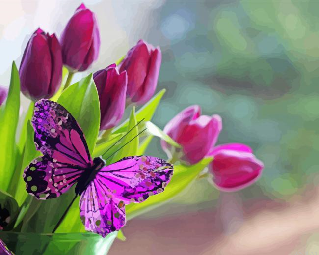 Purple Butterfly With Tulips Painting By Numberss.png