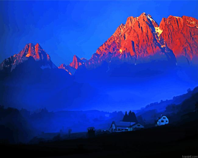 Pyrenees Mountains At Sunset Painting By Numberss.png