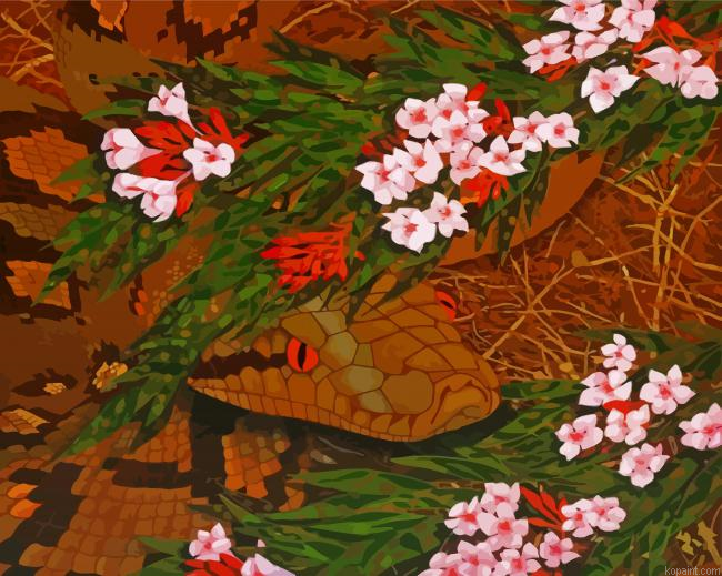 Python Snake And Flowers Painting By Numberss.png