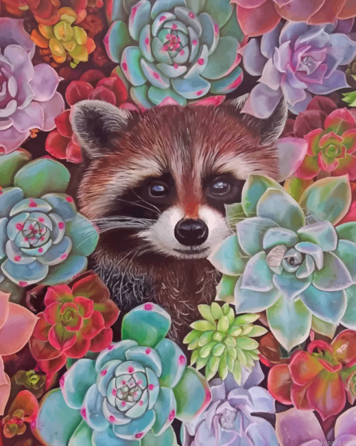 Raccoon In Succulent Painting By Numberss.png