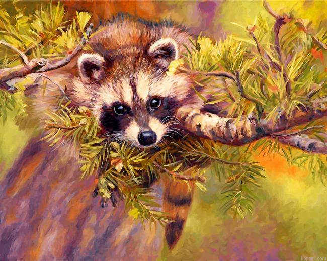 Raccoon On Tree Painting By Numberss.png
