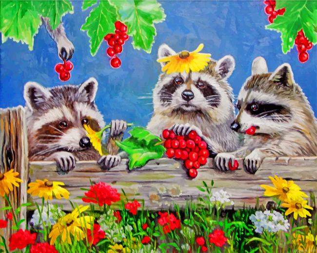 Raccoons Animals Painting By Numberss.png
