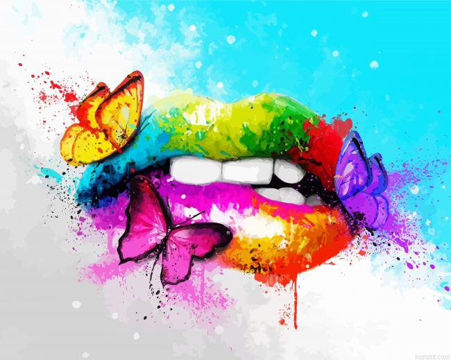 Rainbow Lips With Butterflies Painting By Numberss.png
