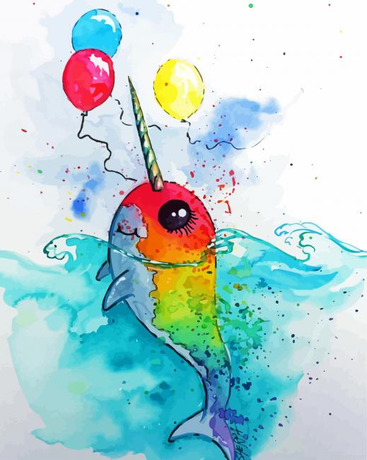 Rainbow Narwhal Art Painting By Numberss.png