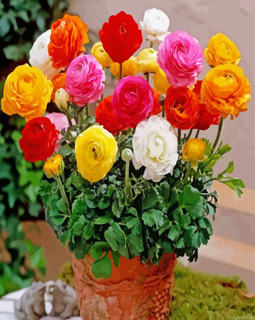 Ranunculus Flowers In A Plant Pot Painting By Numberss.png