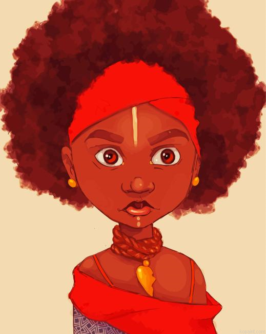 Red Afro Girl Art Painting By Numberss.png