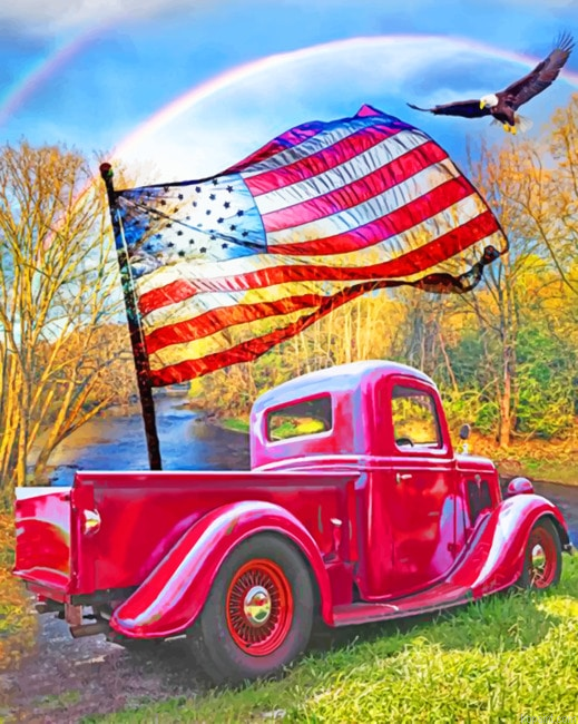 Red American Truck And Flying Eagle New Painting By Numberss.png