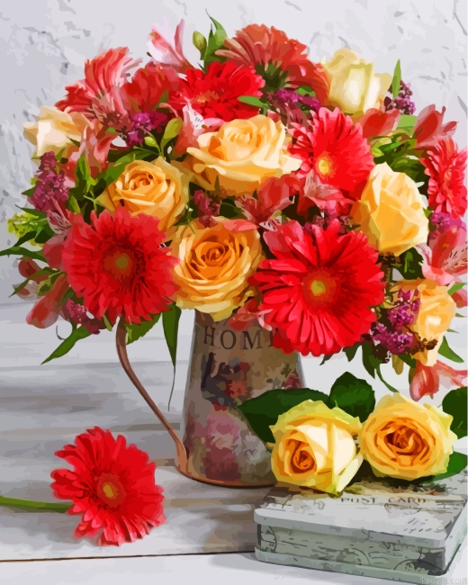 Red And Yellow Flowers Painting By Numberss.png