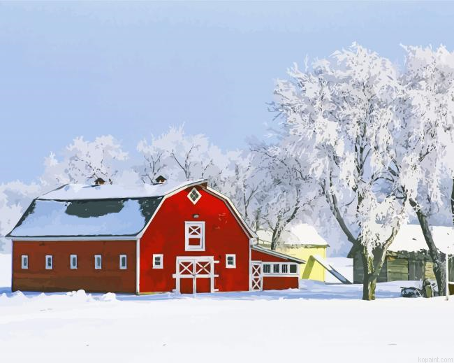 Red Barn Snowy Scene Painting By Numberss.png