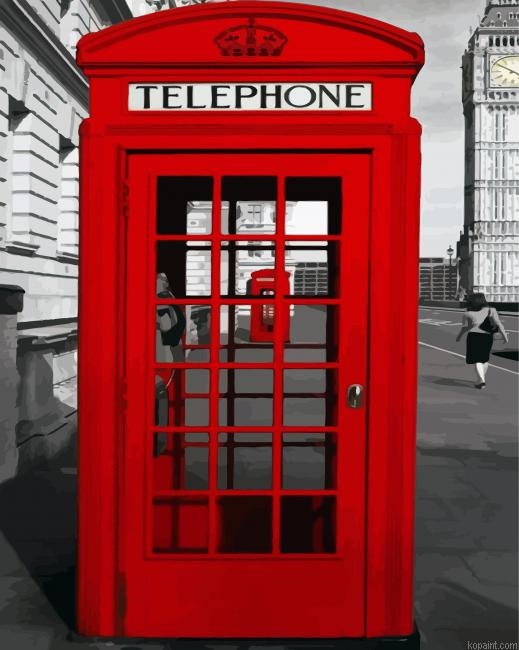 Red Big Ben Telephone Booth Painting By Numberss.png