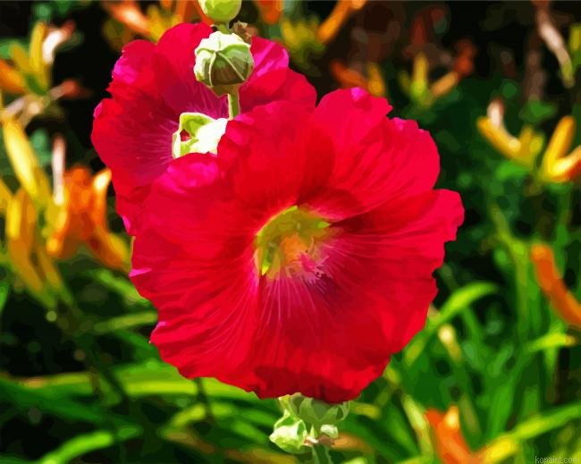 Red Blooming Hollyhocks Painting By Numberss.png