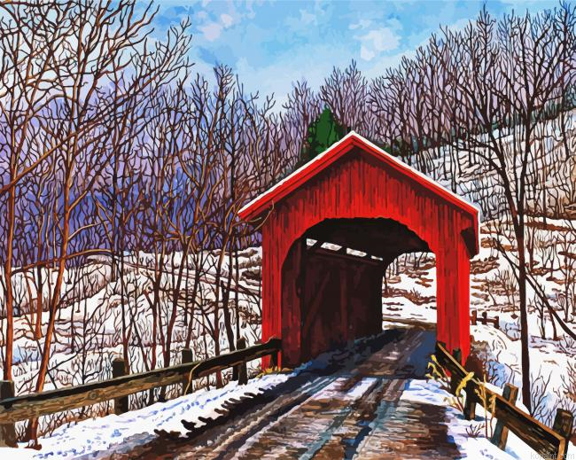 Red Bridge In Vermont Painting By Numberss.png
