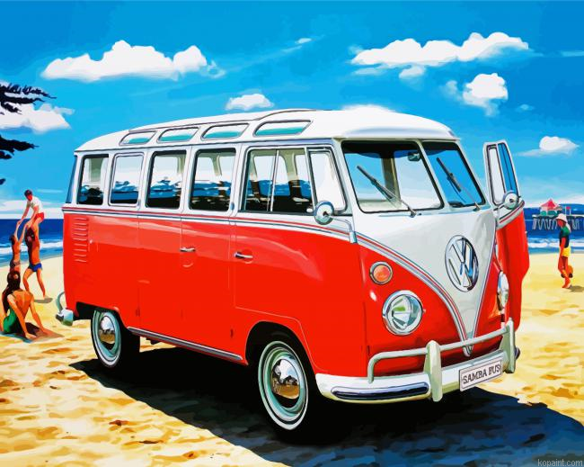 Red Campervan Volkswagen Paint By Numbers