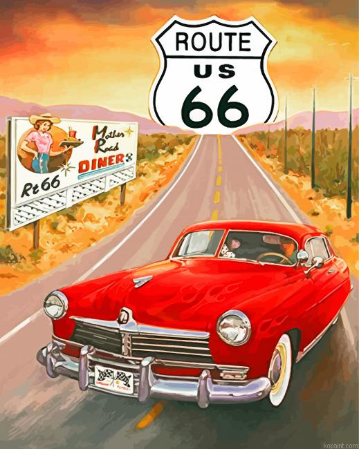 Red Car Route 66 Painting By Numberss.png