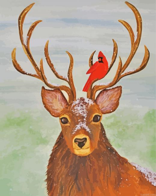 Red Cardinal Deer Paint By Numbers