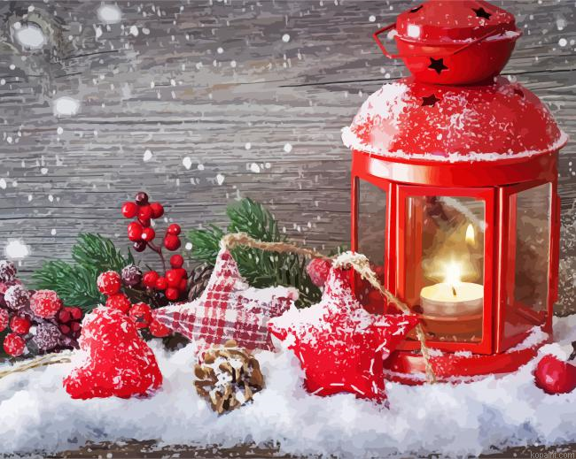 Red Christmas Lantern Painting By Numberss.png
