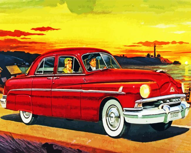 Red Classic Lincoln Car Painting By Numberss.png