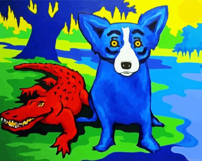 Red Crocodile And Blue Dog Painting By Numberss.png