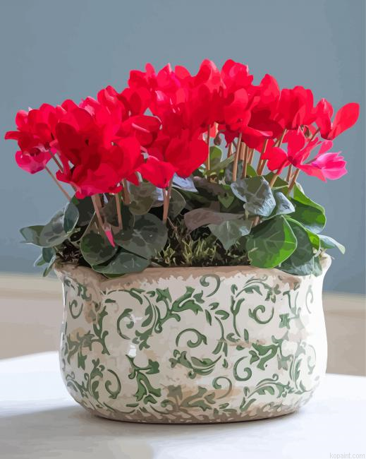 Red Cyclamen Vase Paint By Numbers