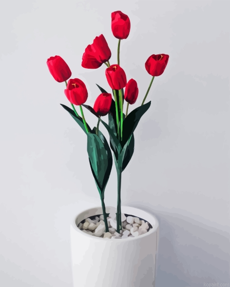 Red Flower In White Pot Painting By Numberss.png
