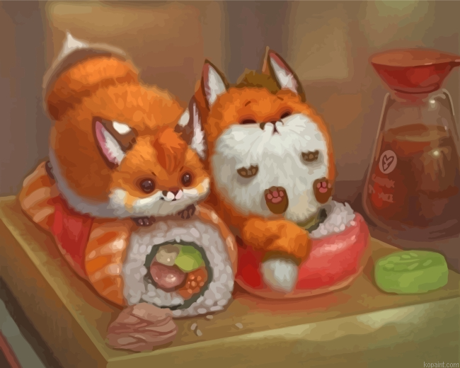 Red Foxes And Sushi Painting By Numberss.png