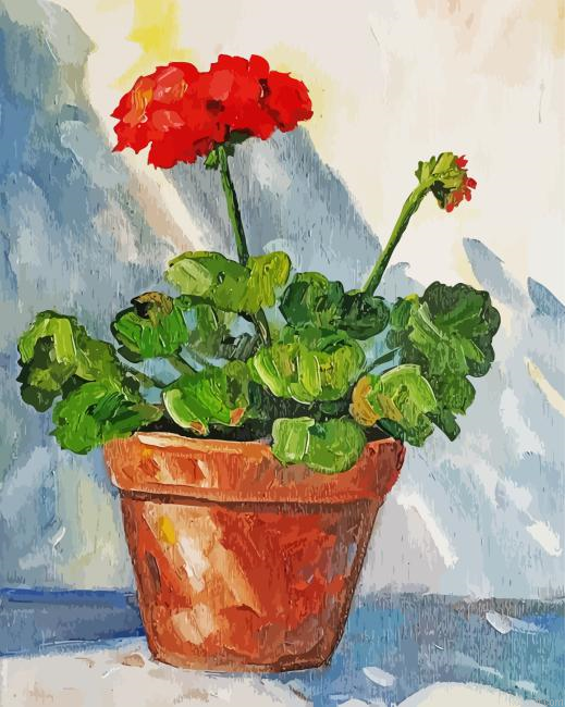 Red Geranium In Plantpot Art Painting By Numberss.png