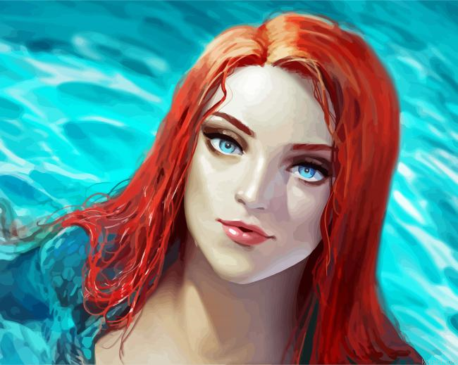 Red Hair Woman In Water Painting By Numberss.png