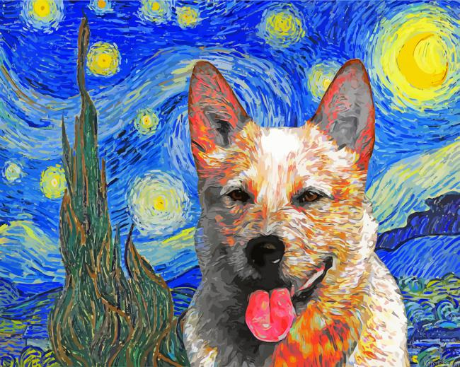 Red Heeler Starry Night Painting By Numberss.png
