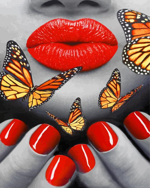 Red Lips And Butterflies Painting By Numberss.png