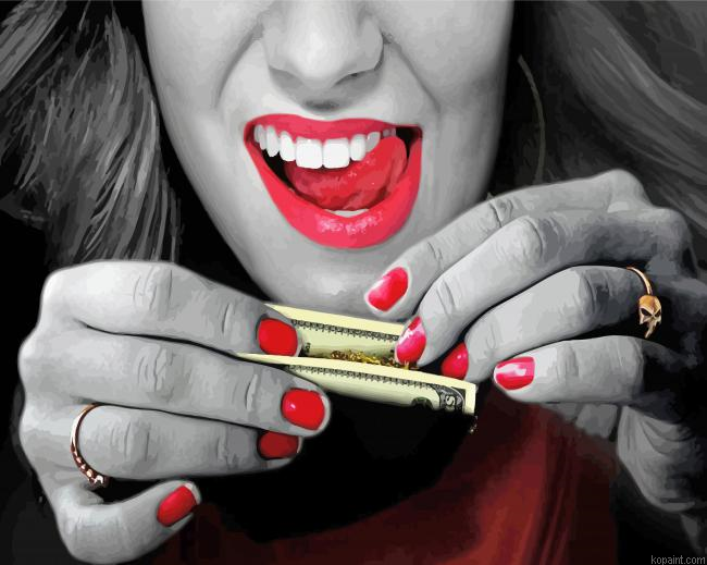 Red Lips Smoking Money Painting By Numberss.png