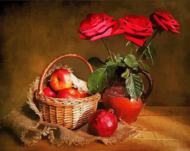 Red Roses And Fruit Painting By Numberss.png