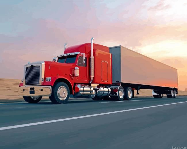 Red Semi Truck On Road Painting By Numberss.png