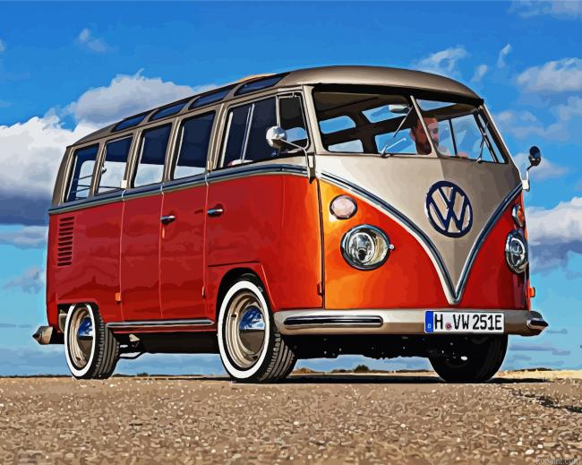 Red Volkswagen Campervan Paint By Numbers