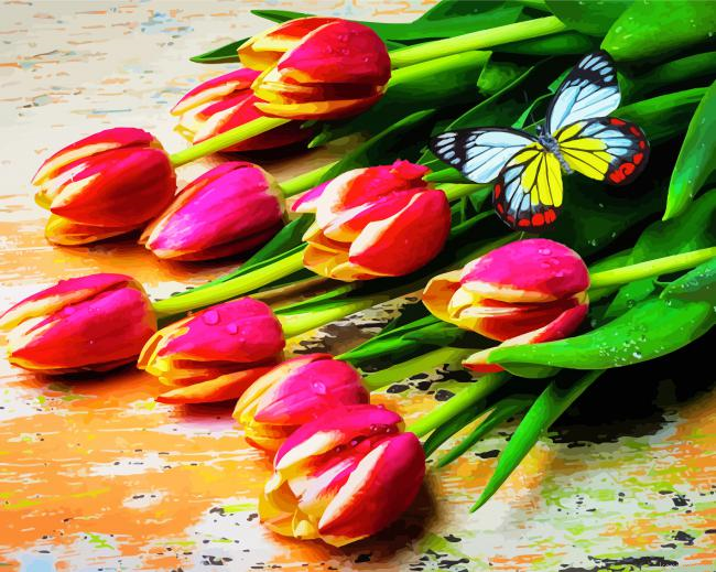 Red Yellow Tulips With Butterfly Painting By Numberss.png