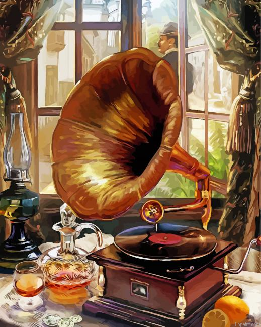 Retro Gramophone Painting By Numberss.png