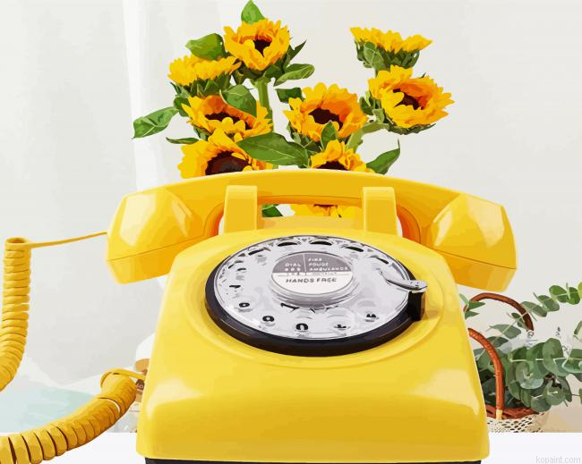 Retro Phone And Sunflowers Painting By Numberss.png