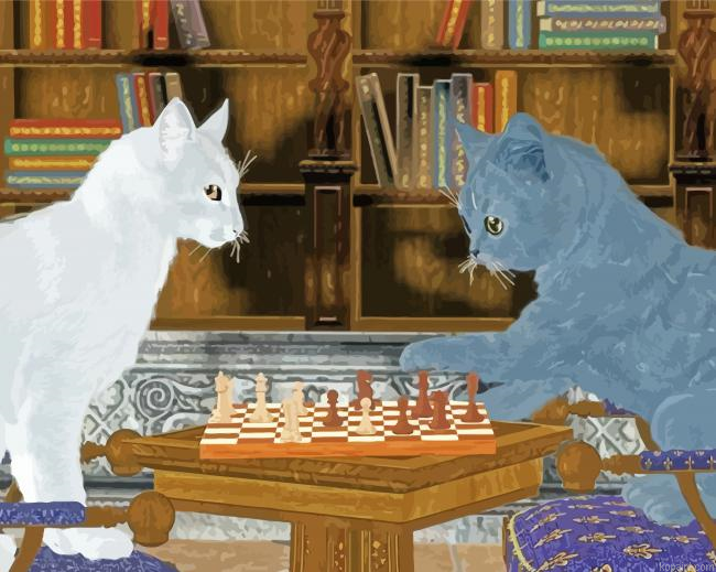 Rey And White Cats Playing Chess Painting By Numberss.png