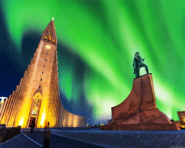 Reykjavik Church Northern Lights Paint By Numbers.png