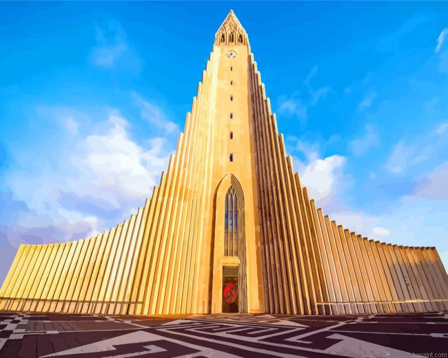 Reykjavik Hallgrimskirkja Church In Iceland Paint By Numbers.png